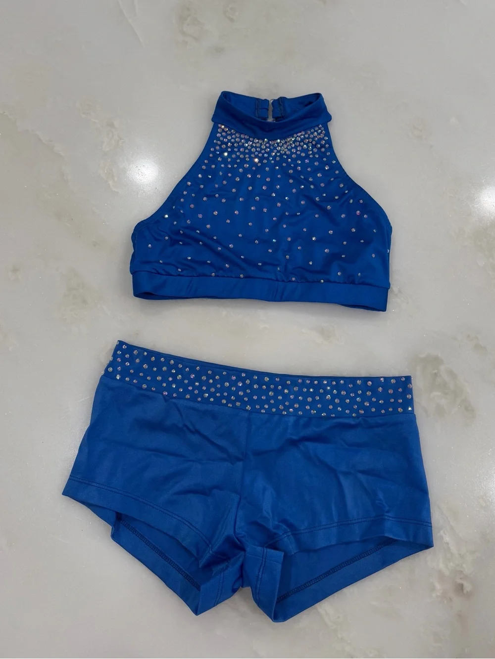 Royal Blue Dallaswear Halter Neck Rhinestone Top & Shorts NFL Dance Audition Set